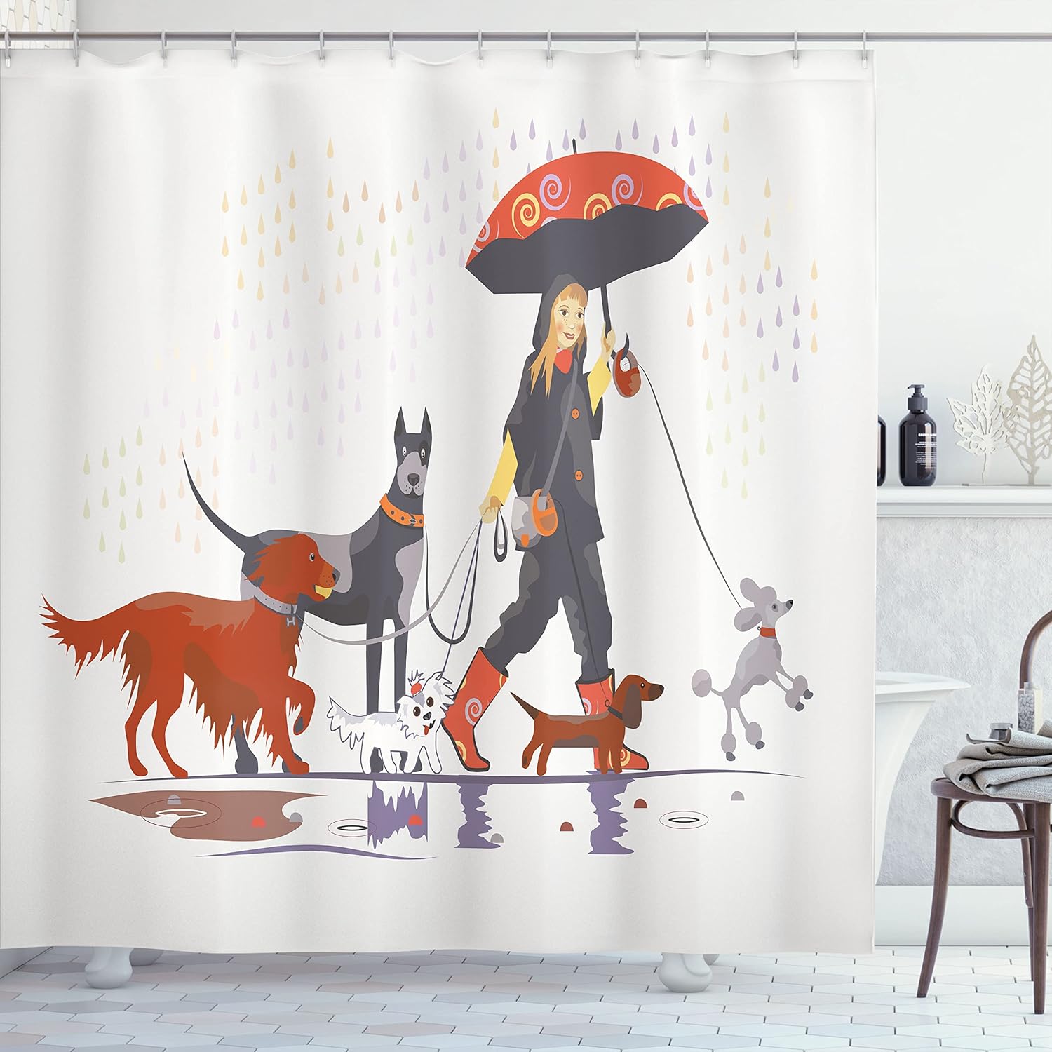 Ambesonne Dog Shower Curtain Modern Style for Your Paws on the Go