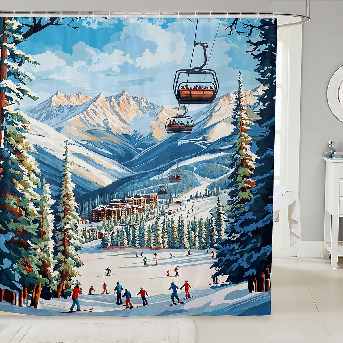 Castle Fairy Skiing Sports Shower Curtain Set 72x72