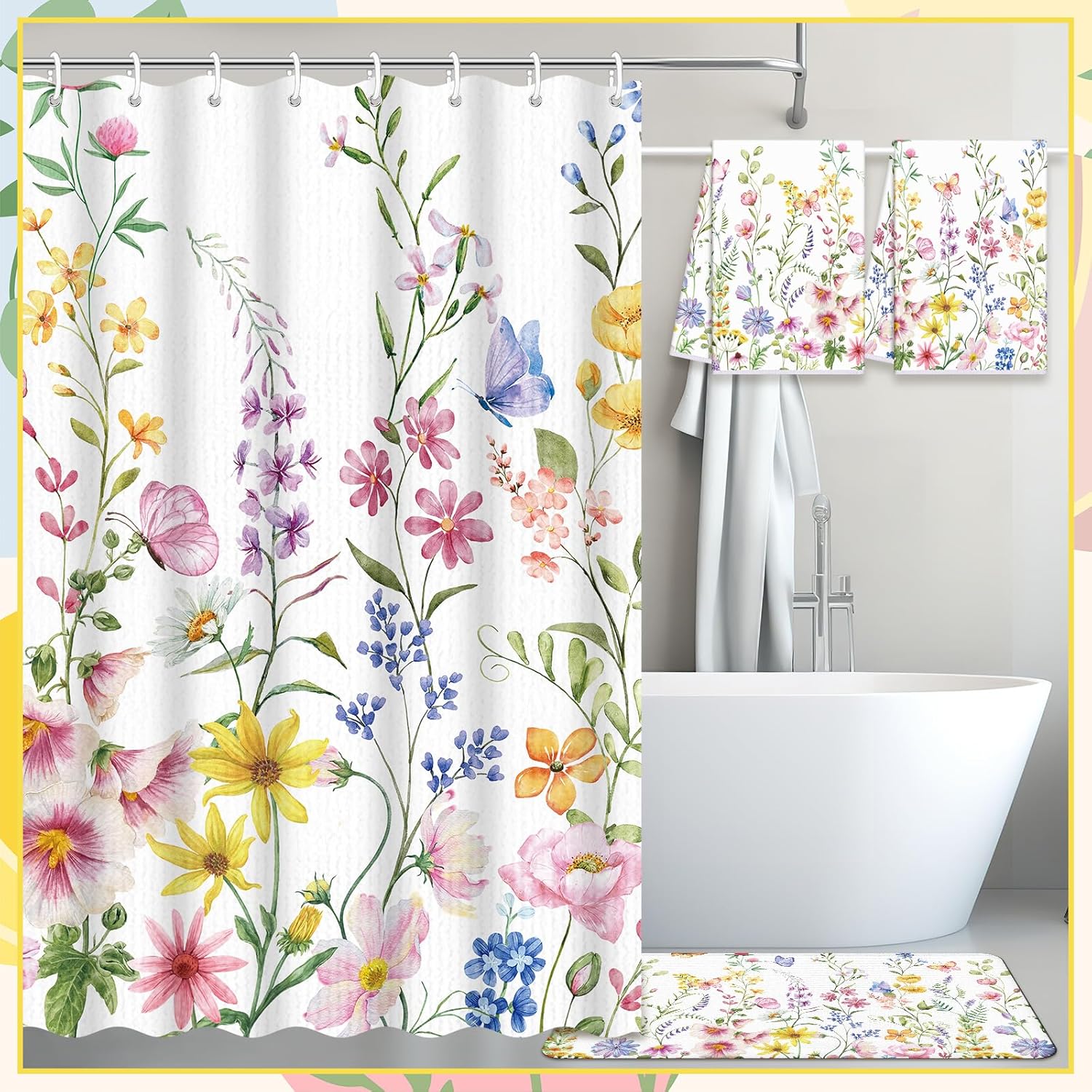 6-Piece Summer Bathroom Set with U-Shaped Mat 2
