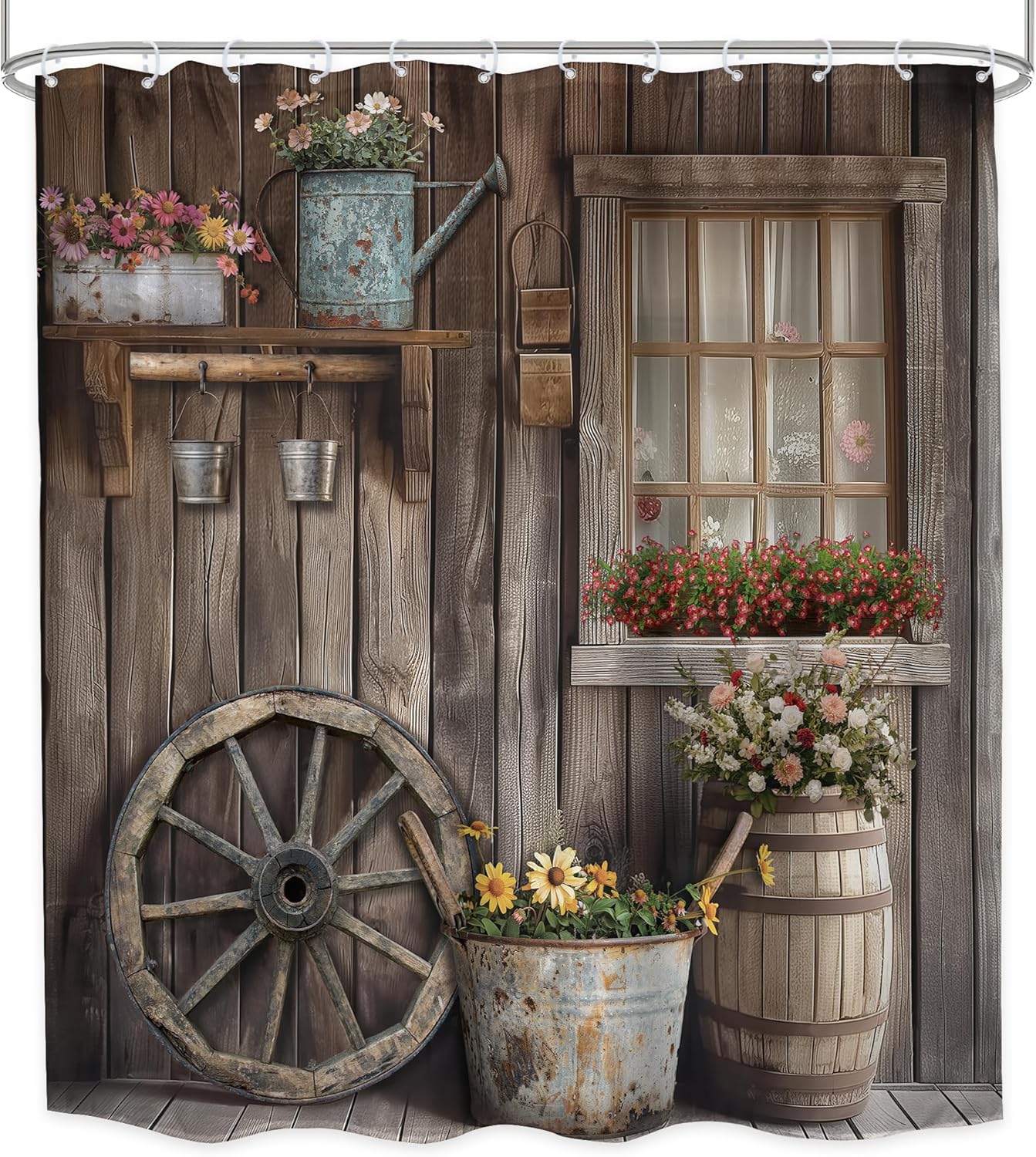 Seven-Piece Western Rustic Barn Door Shower Curtain Set