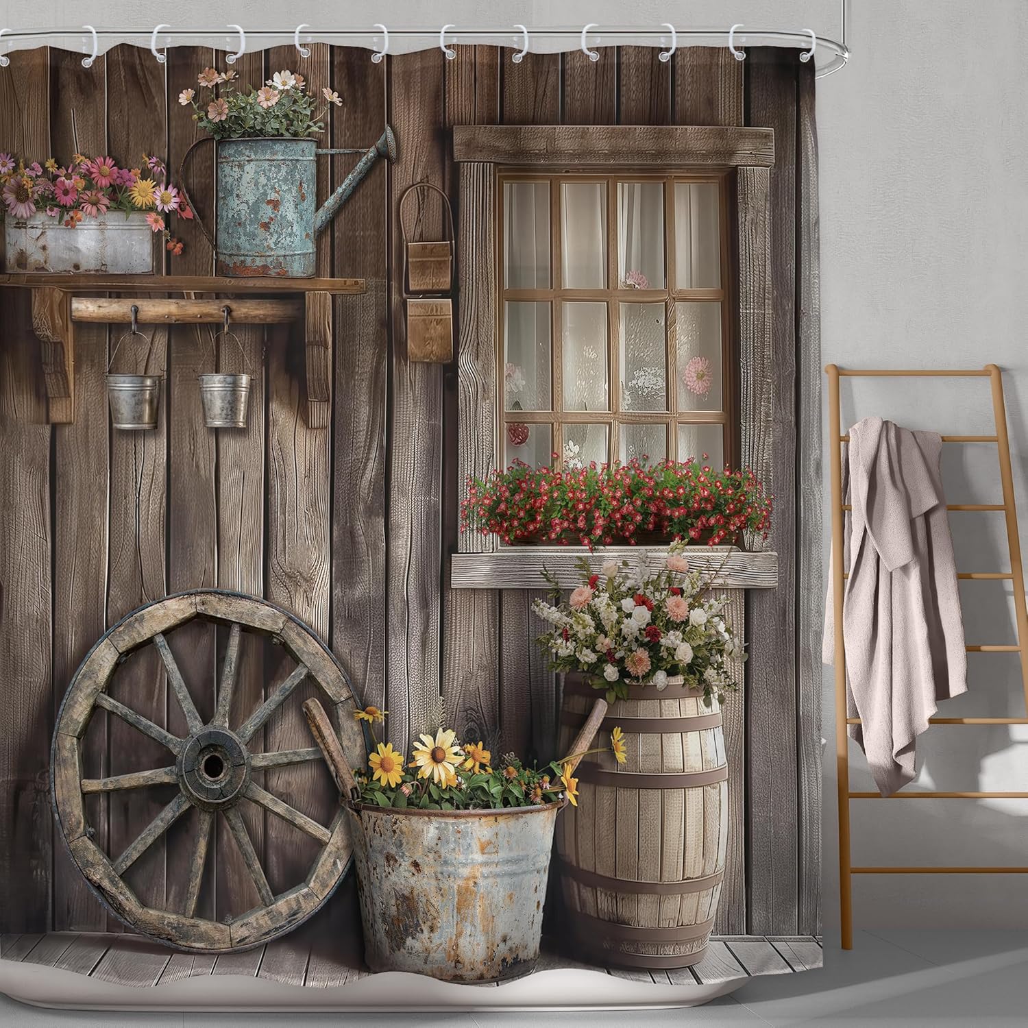 Seven-Piece Western Rustic Barn Door Shower Curtain Set