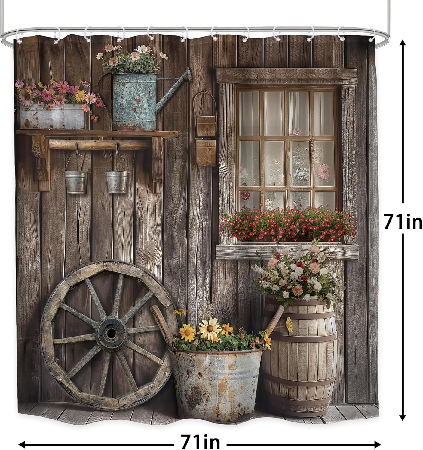 Seven-Piece Western Rustic Barn Door Shower Curtain Set