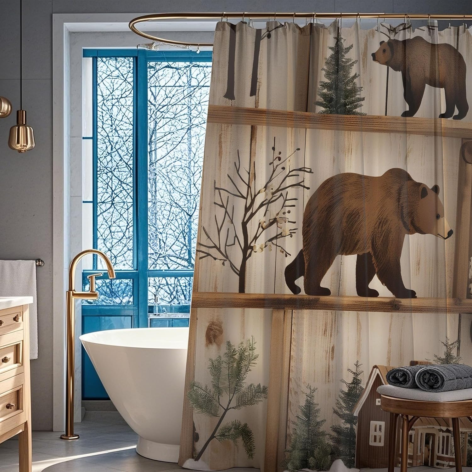Rustic Cabin Bear 60x72