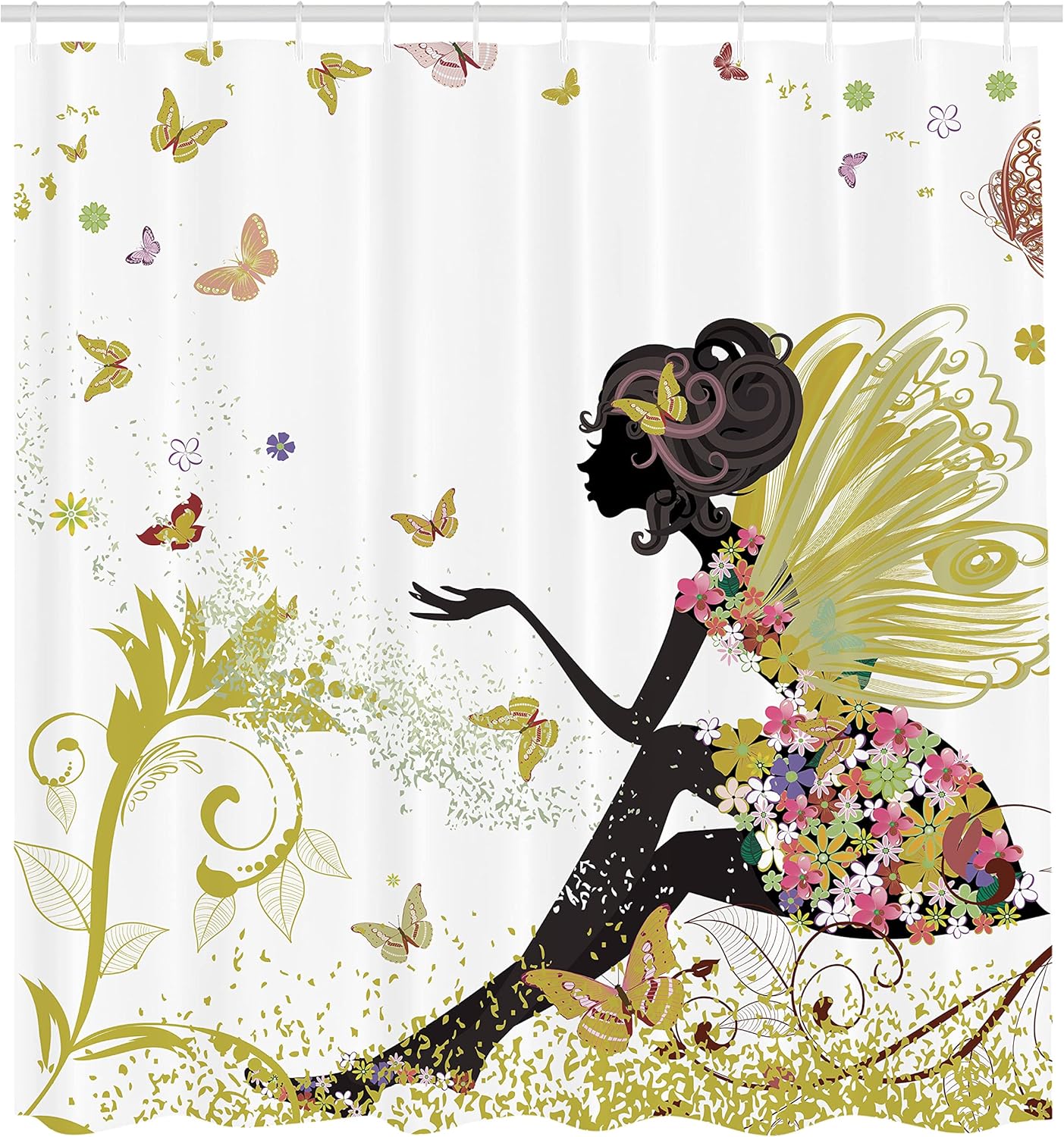 Ambesonne Fantasy Shower Curtain Surreal Garden Butterflies Print