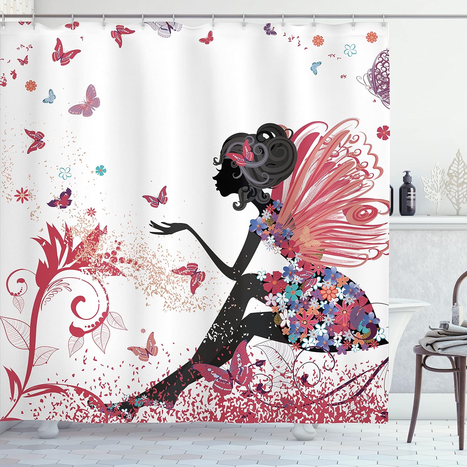 Ambesonne Fantasy Shower Curtain with 12 Hooks Pale Ruby