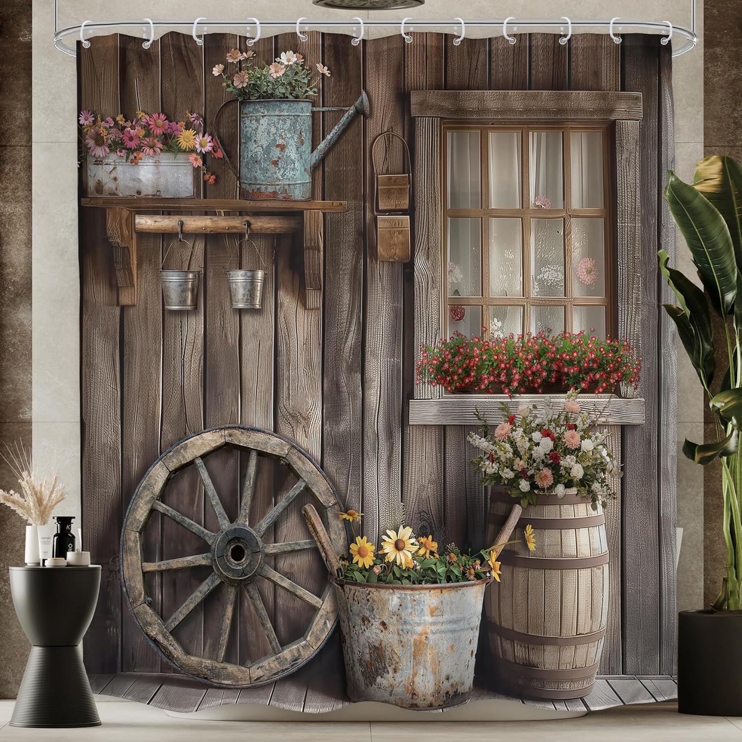 Seven-Piece Western Rustic Barn Door Shower Curtain Set