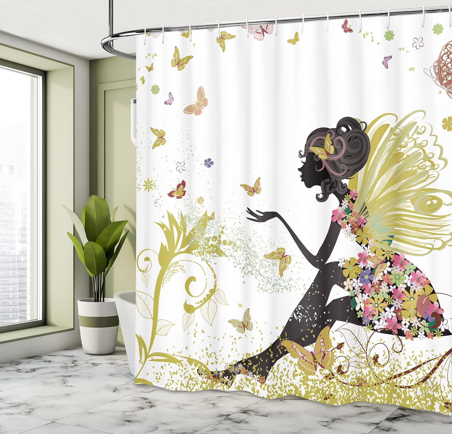 Ambesonne Fantasy Shower Curtain Surreal Garden Butterflies Print