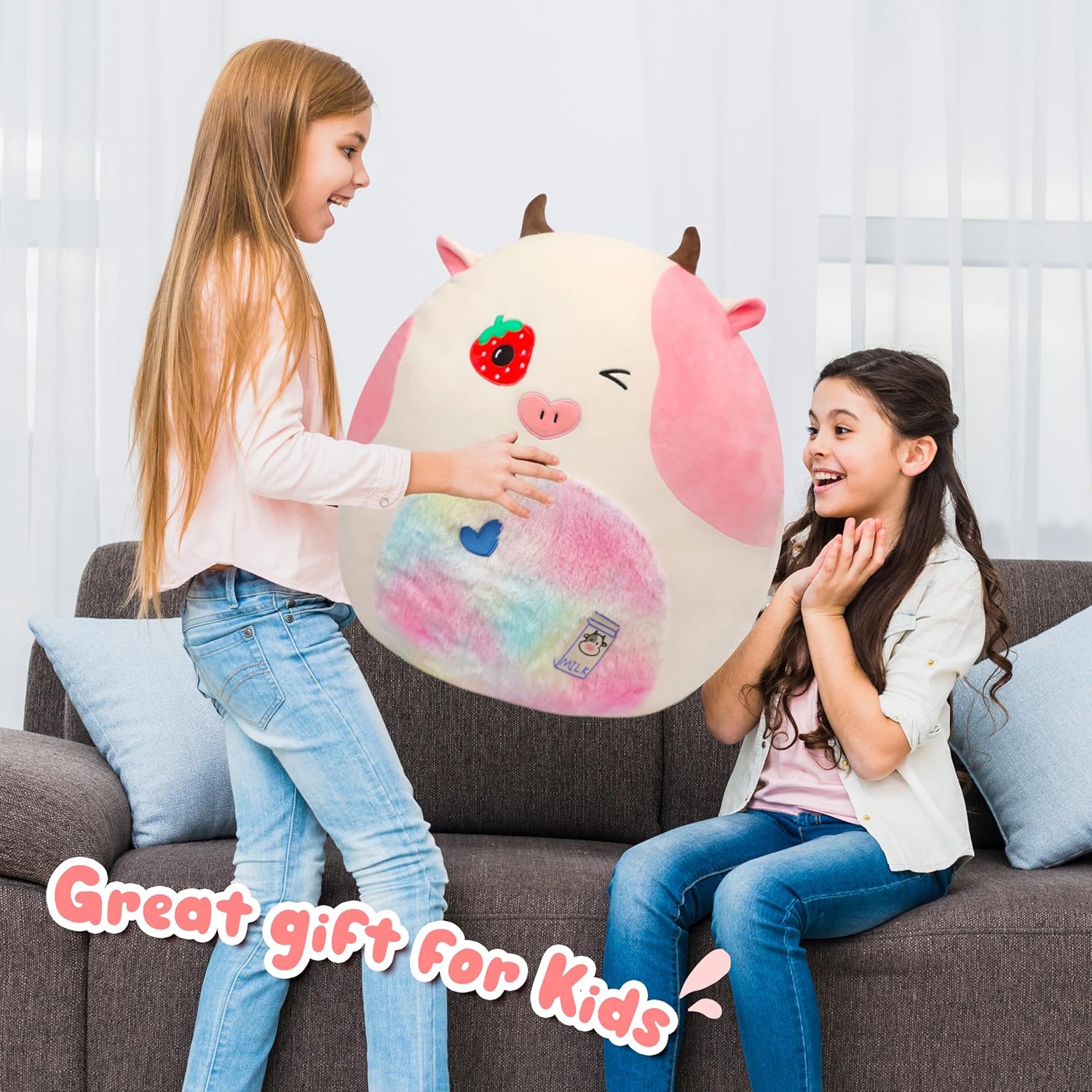 20-Inch Strawberry Cow Plush Pillow