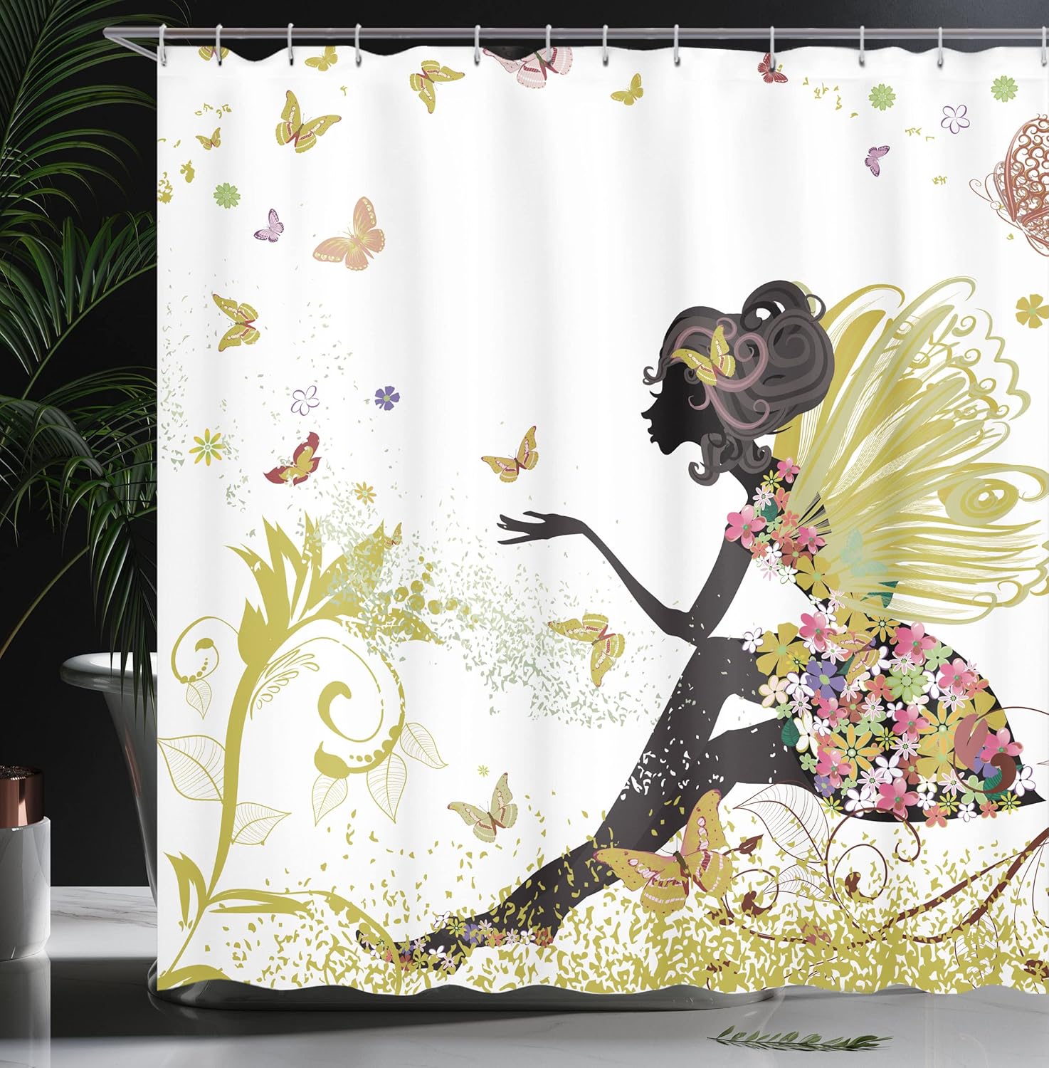 Ambesonne Fantasy Shower Curtain Surreal Garden Butterflies Print