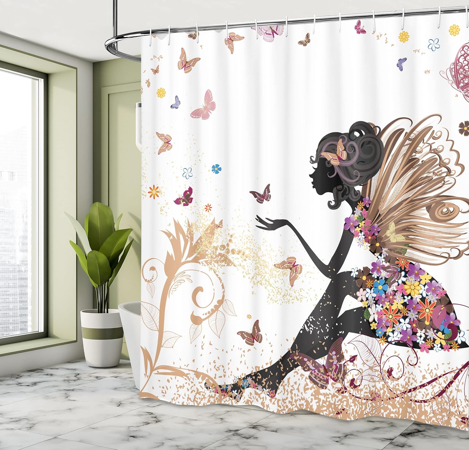 Ambesonne Fantasy Shower Curtain Spring Girl Wings Unique Bathroom Decor