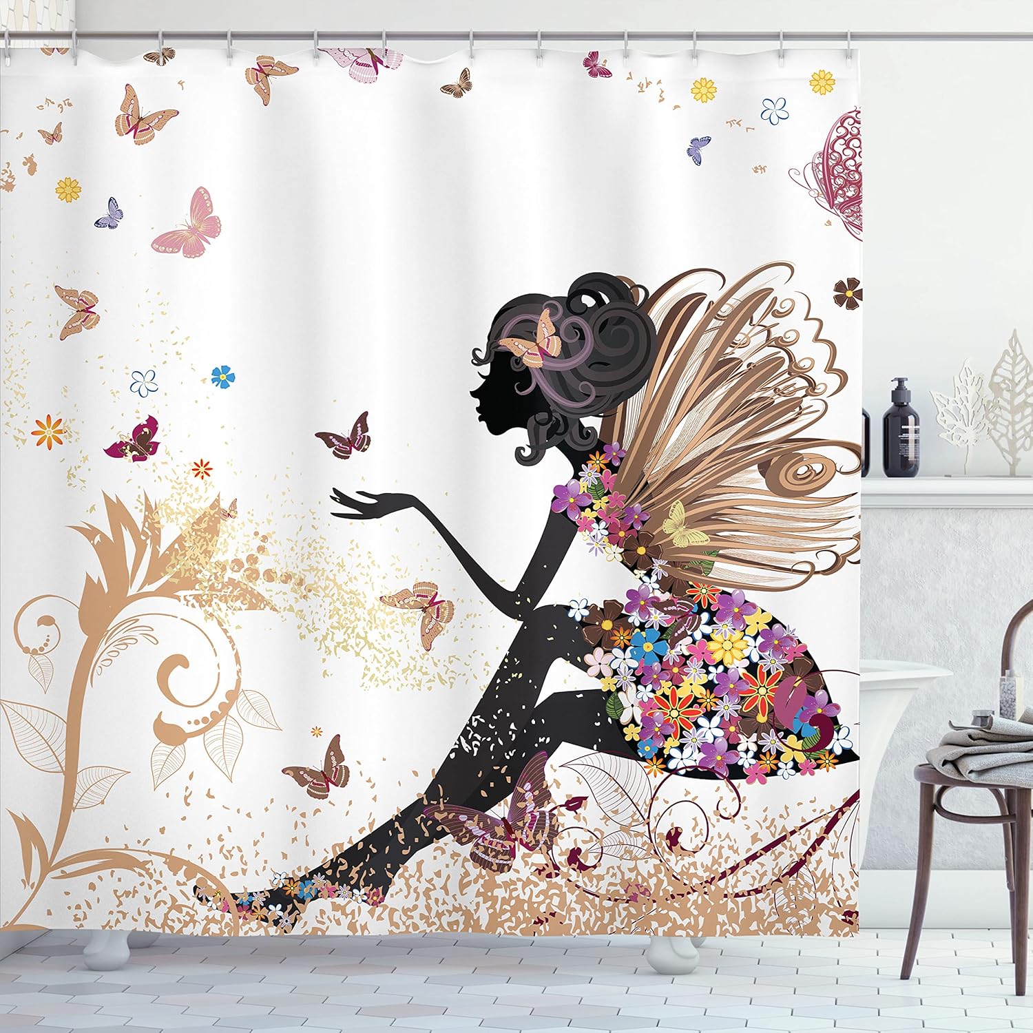 Ambesonne Fantasy Shower Curtain Spring Girl Wings Unique Bathroom Decor