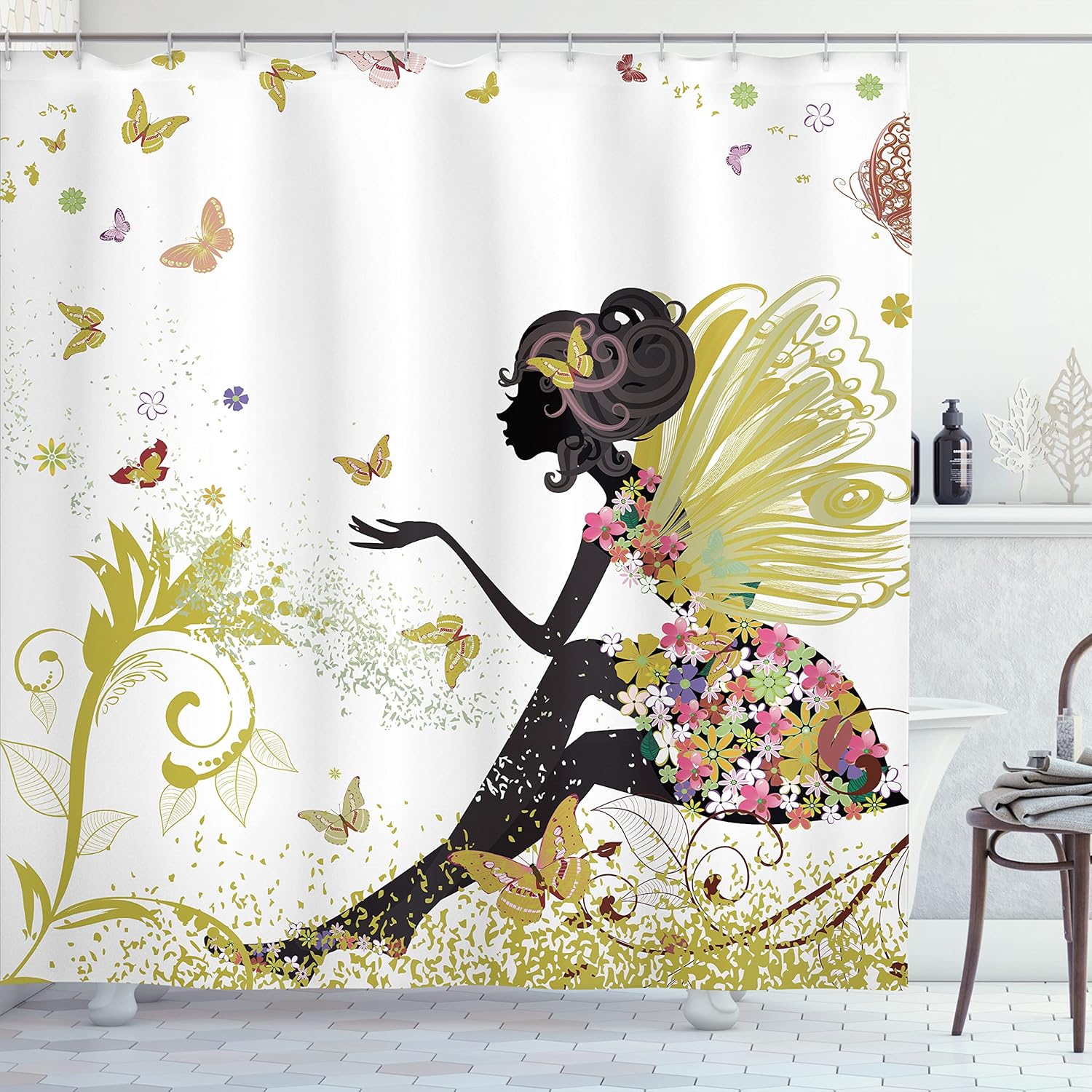 Ambesonne Fantasy Shower Curtain Surreal Garden Butterflies Print
