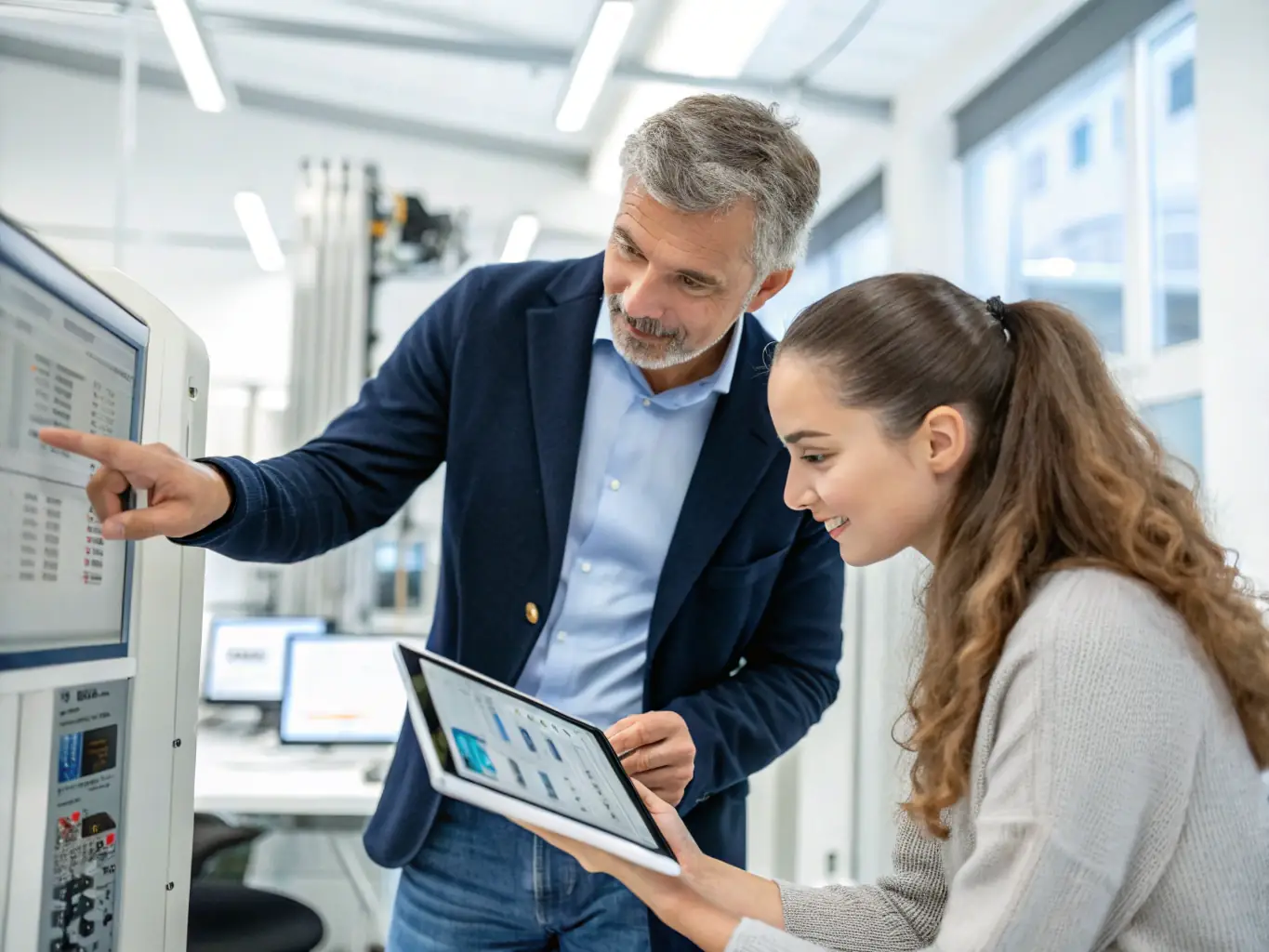 An image showing a consultant working with a client to analyze operational workflows, representing OrionLink's Operational Efficiency service.