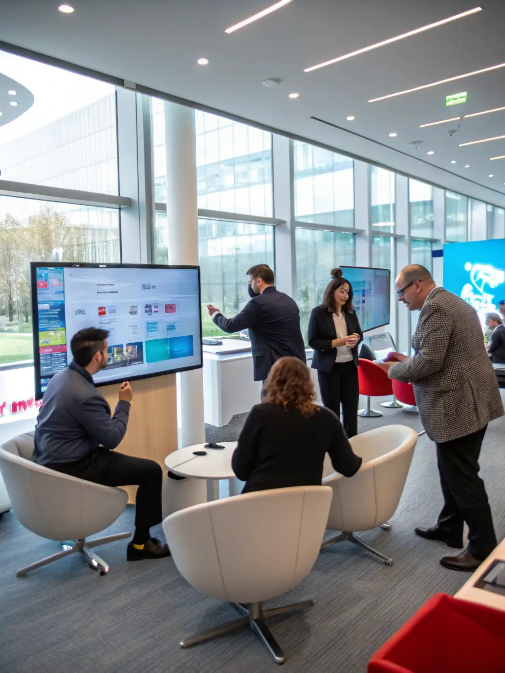 A consultant leading a workshop on technological innovation, with participants actively engaged in brainstorming and problem-solving.