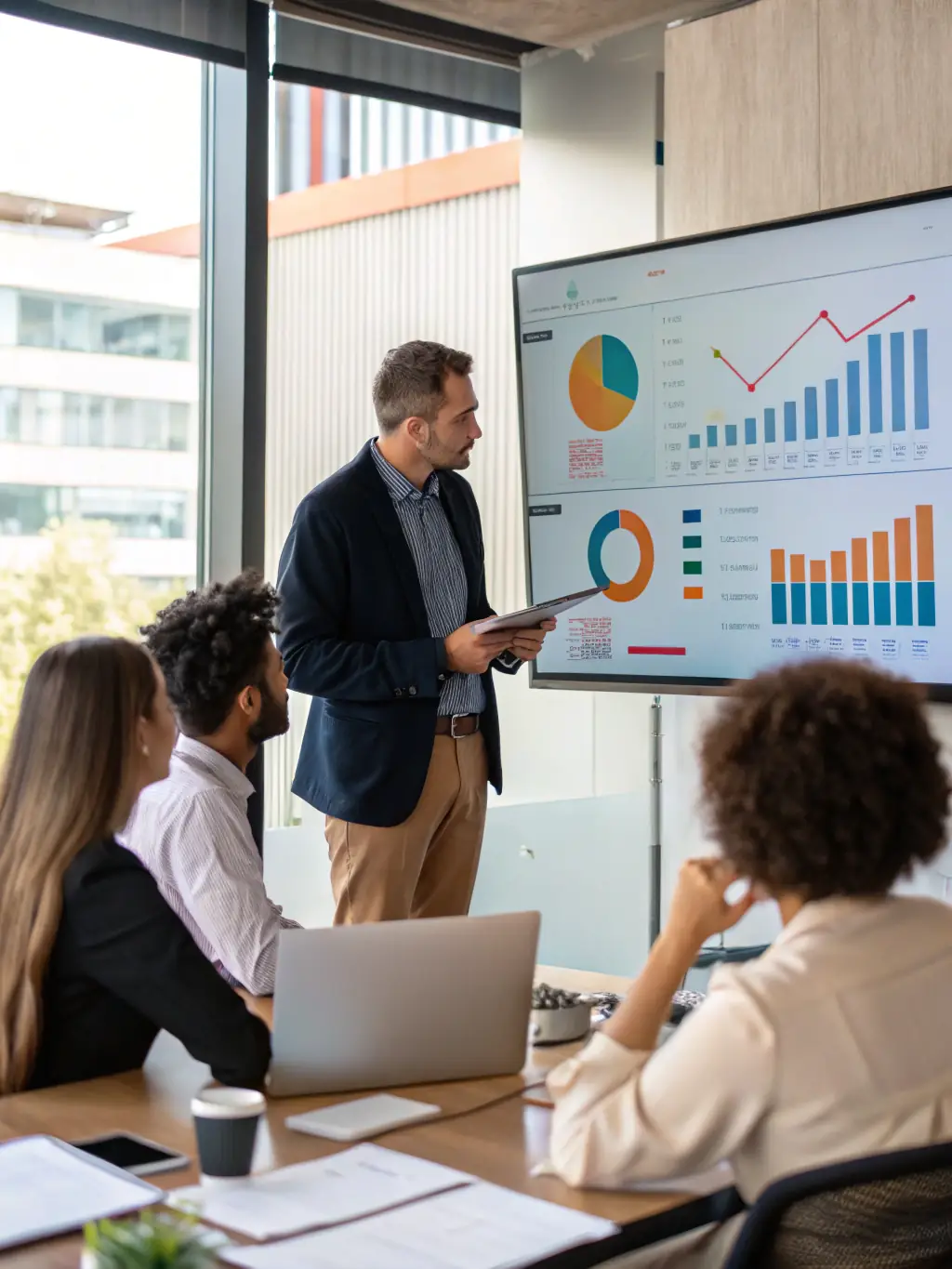 A consultant presenting a detailed financial analysis report, highlighting key performance indicators and areas for improvement.